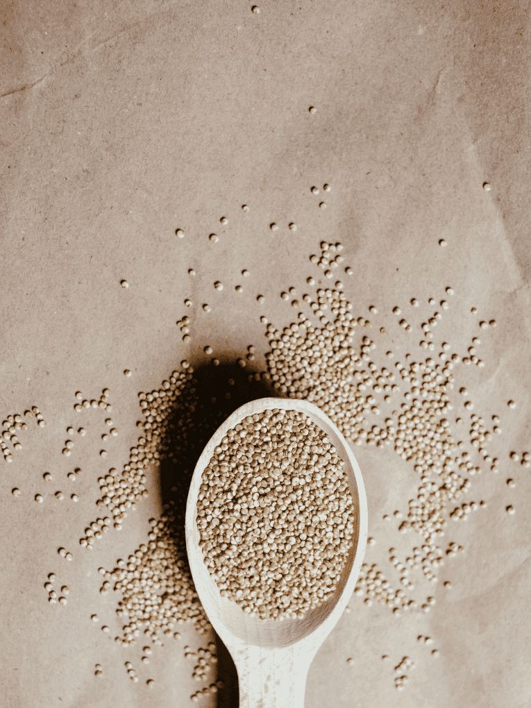 Specialty grain in a spoon