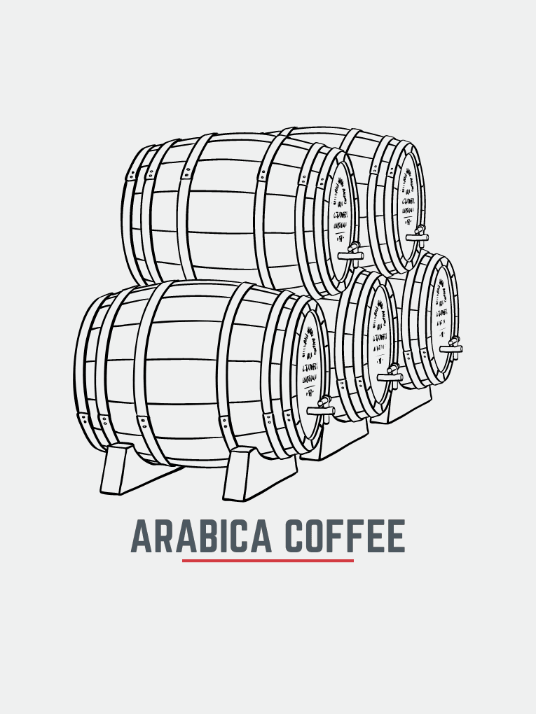 Graphic of 5 arabica coffee casks