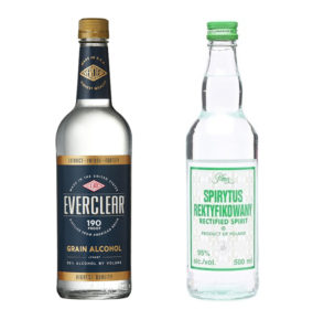 A bottle of Evercler Grain Alcohol and Spirytus rectfied spirit