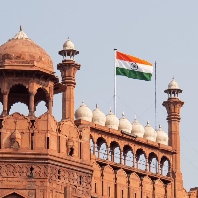 Image of building in India with the Indian flag