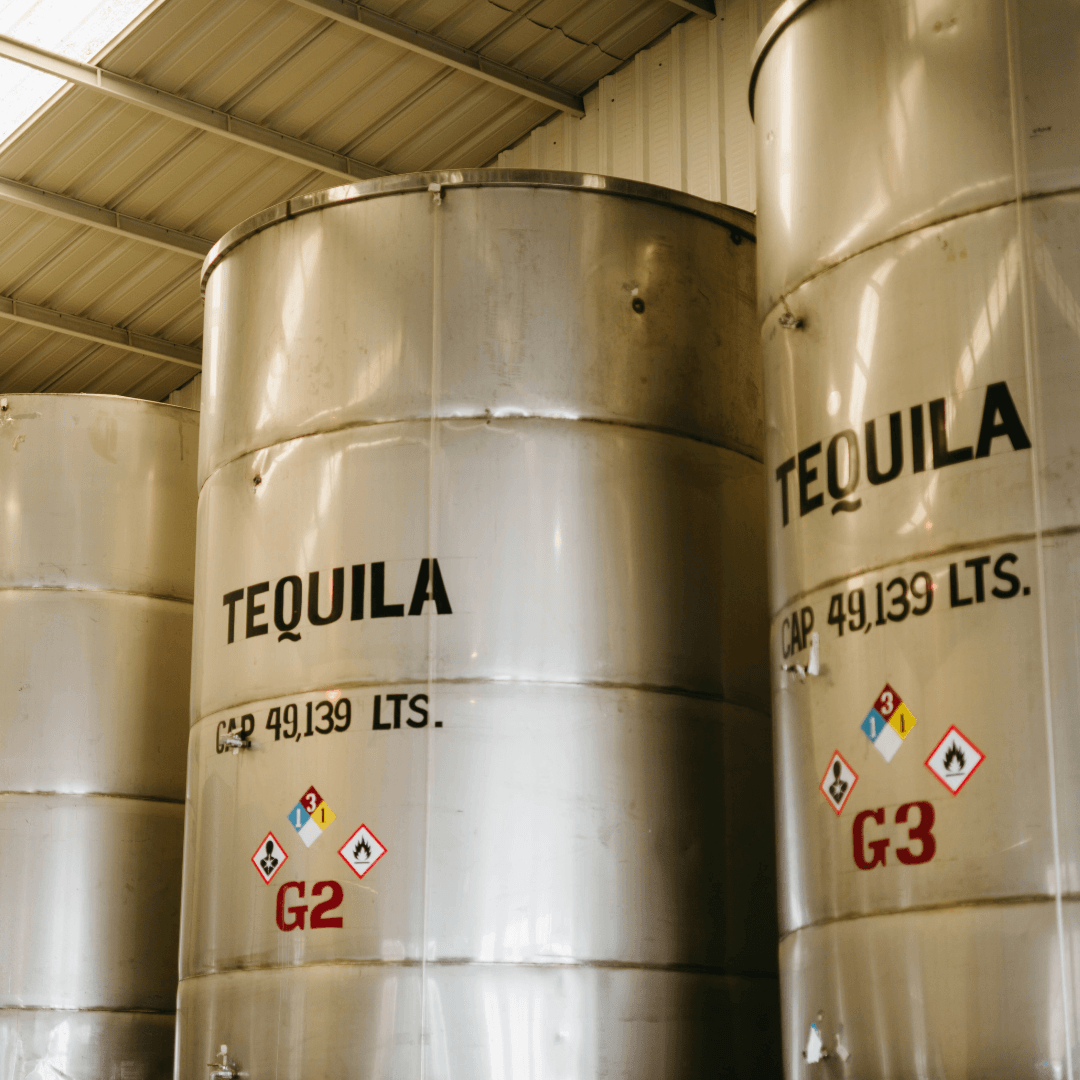 Bulk tequila being stored